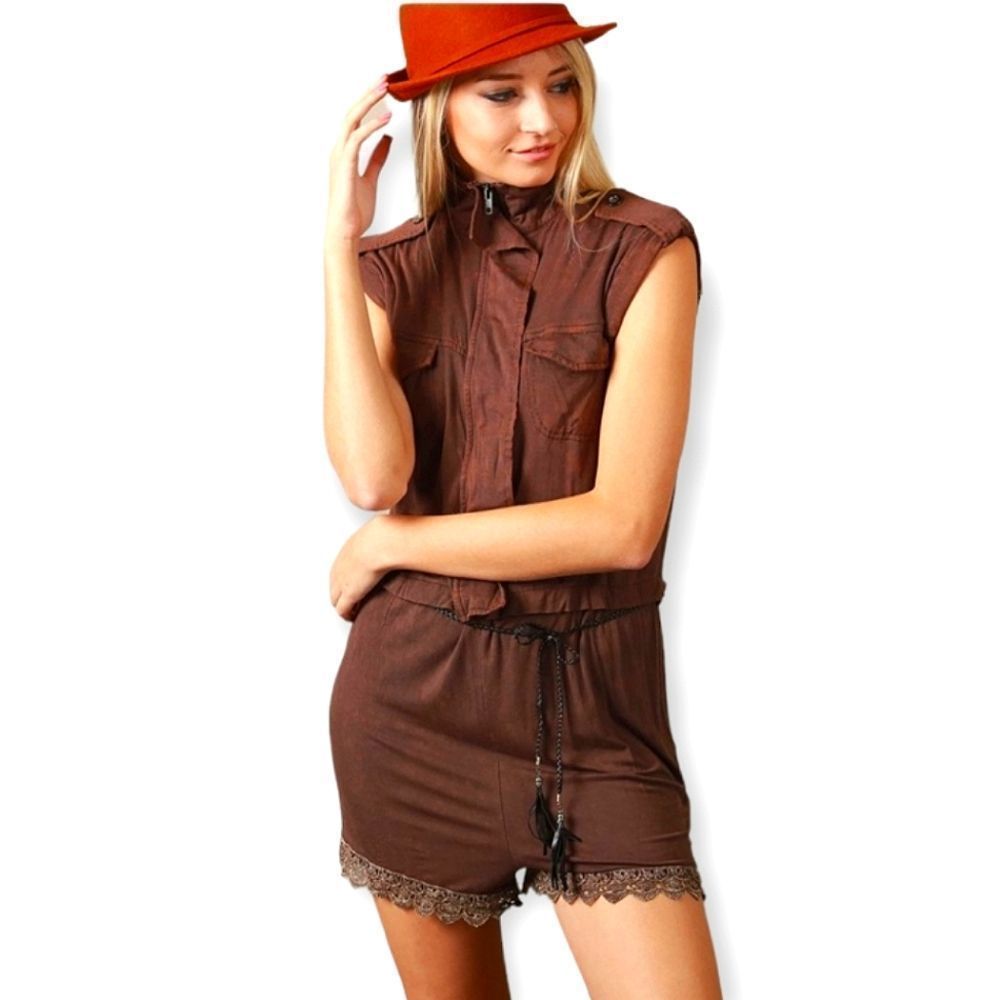 NWT POL ROMPER BROWN WITH TASSEL BELT SMALL